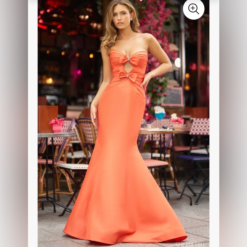 Sherri Hill Orange Strapless Mermaid Prom Dress